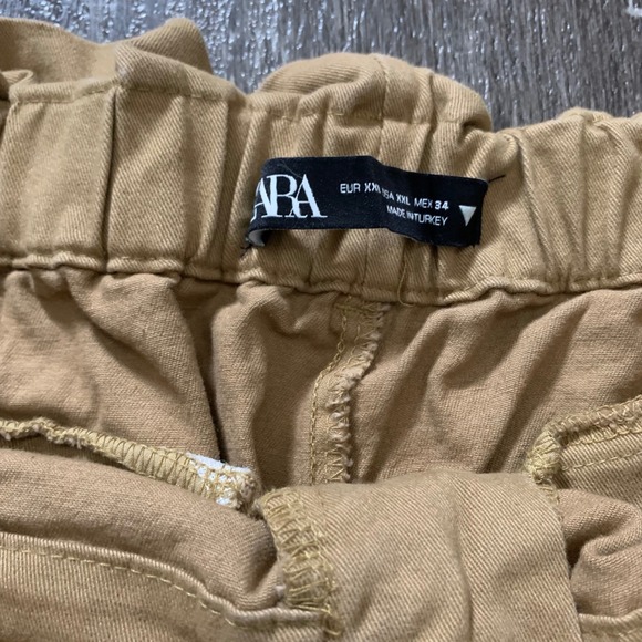 ZARA Women's Black & Tan Cotton Paperbag Waist Pants Set Size XXL - Picture 4 of 10